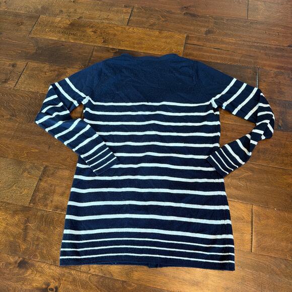 Banana Republic Merino Wool Cardigan Sweater Navy Blue Striped Size Medium - Picture 7 of 7